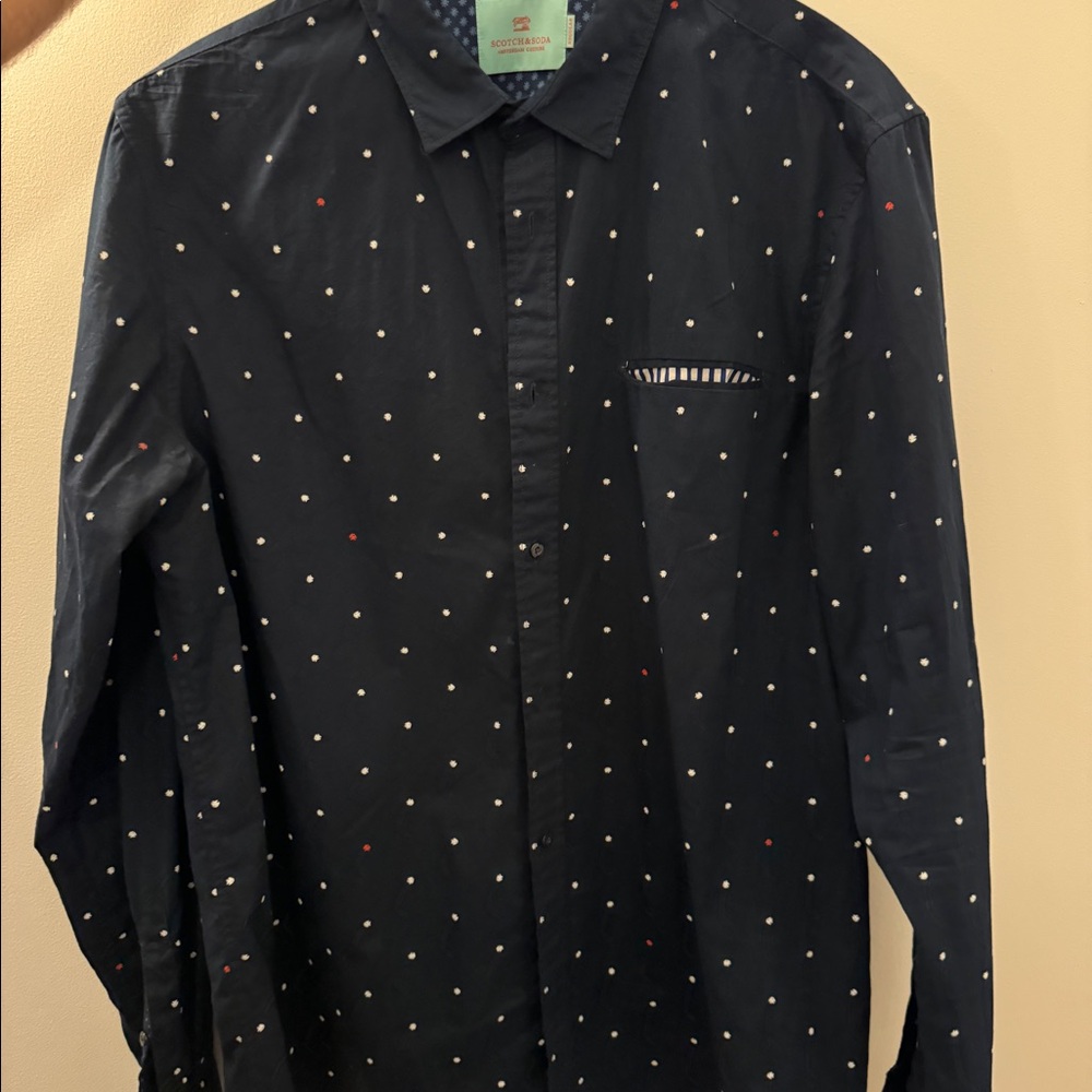 Scotch and Soda regular fit - XL navy blue shirt with white + red small fish